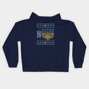 Funny Ugly Hanukkah Sweater, Let's Get Lit Menorah Kids Hoodie